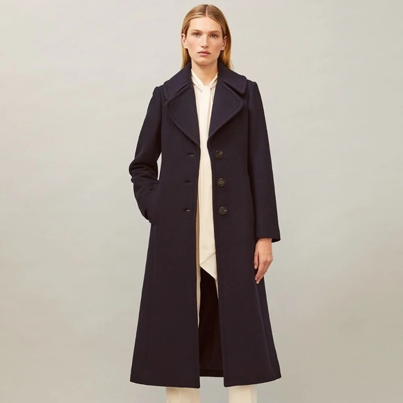 NWT Tory Burch WOOL CASHMERE COAT Navy Knee Length - Picture 1 of 8